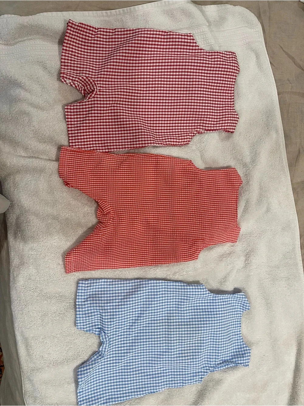 Patriotic Jon Jon for July 4th Blue Gingham Puppy Dog Baby Rompers USA Lot of 3